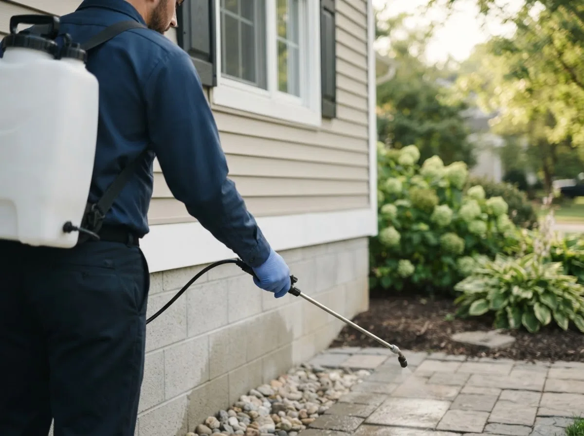 Pest control technician inspecting a home in Bonduel, WI